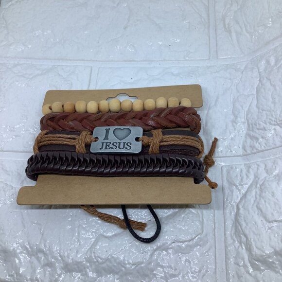 Fashion Wrap Leather Bracelets Unisex Letter I Heart Jesus Religion Bracelet - Picture 3 of 6